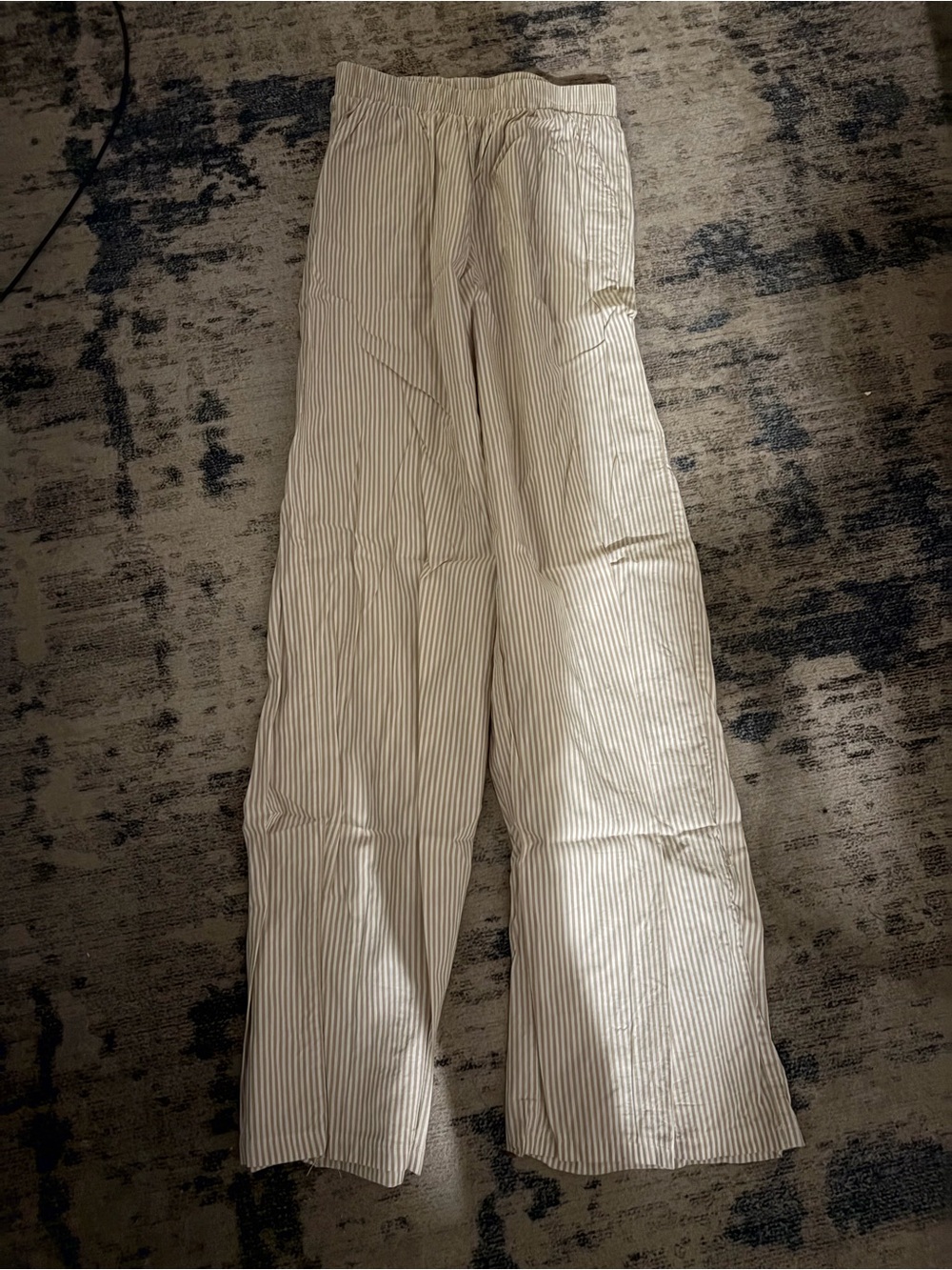 Brown and white striped wide leg pants